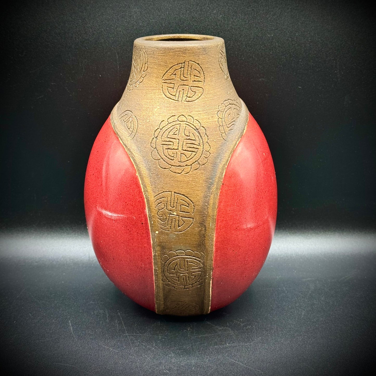 Vintage Asian Motif Art Studio Vase