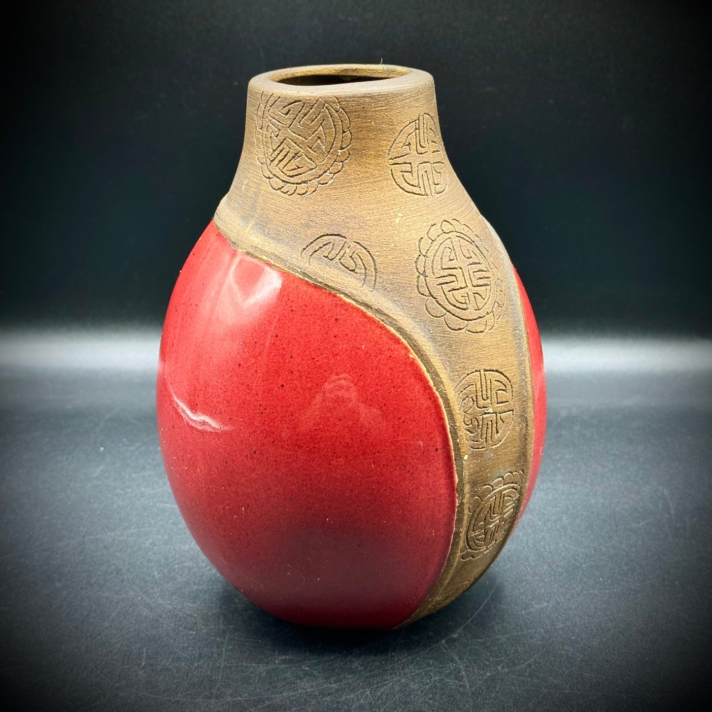 Vintage Asian Motif Art Studio Vase