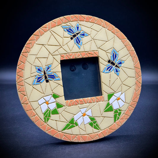 Mosaic Style Flower & Butterfly Round Frame