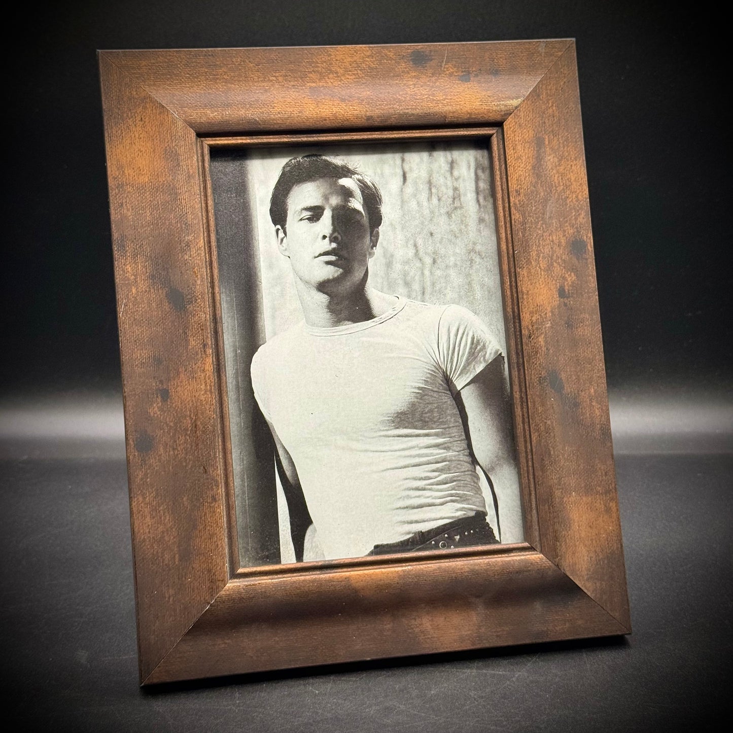 Wood Frame with Vintage B&W Photo of Marlon Brando
