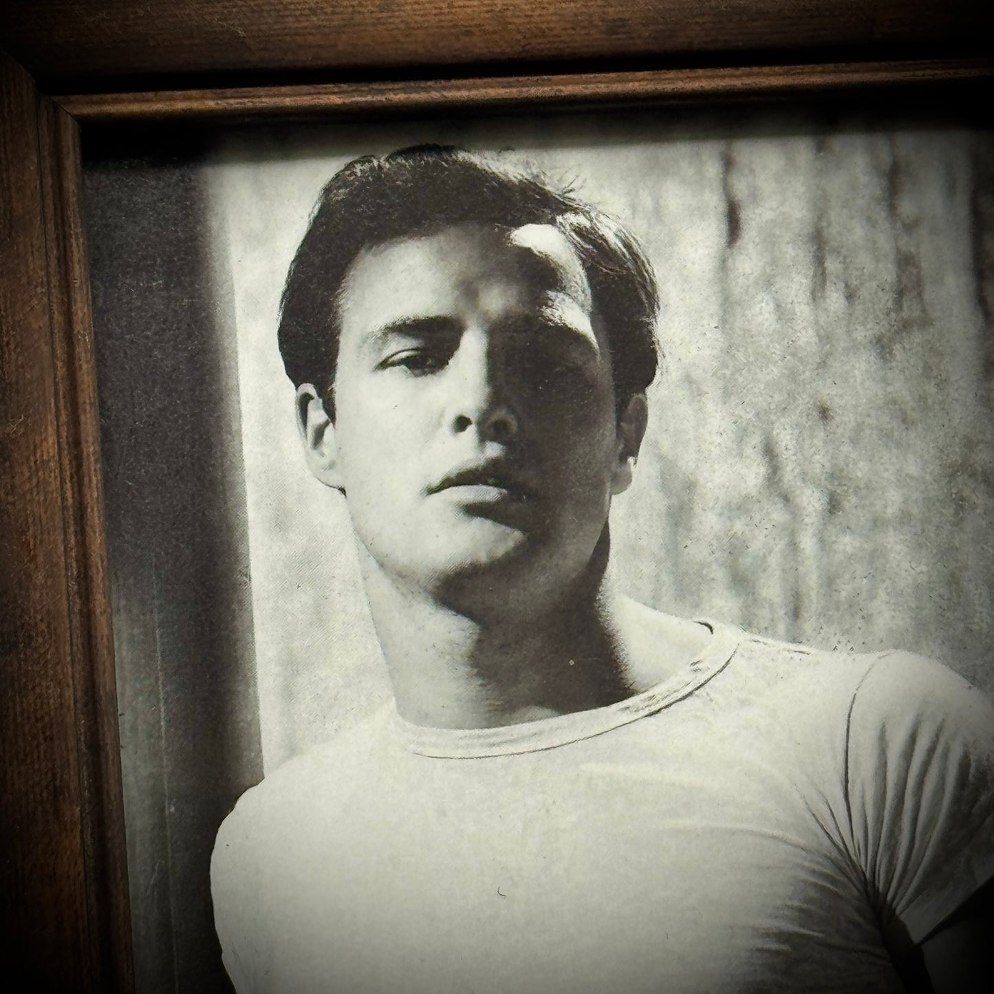 Wood Frame with Vintage B&W Photo of Marlon Brando