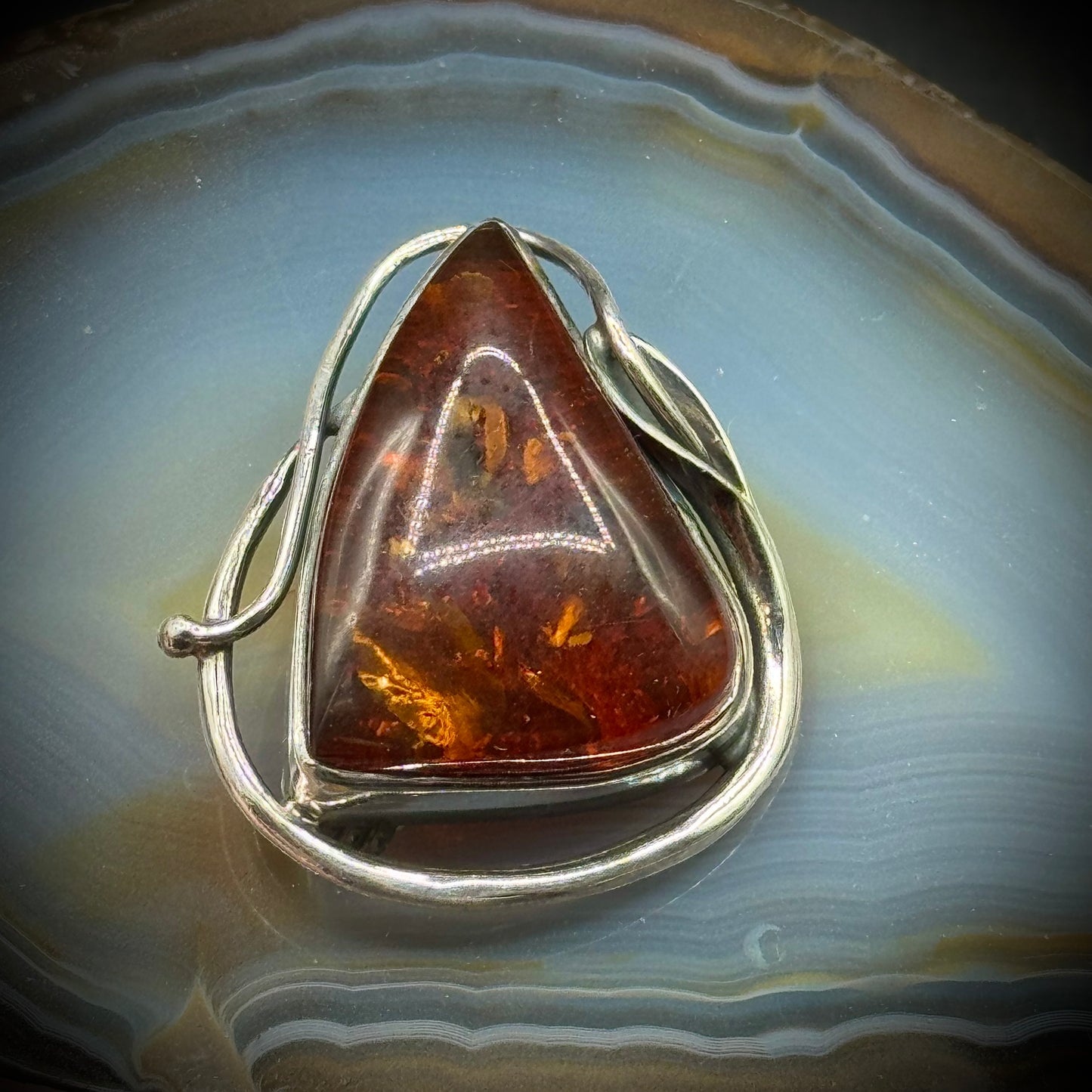 Fabulous Amber Brooch with Unmarked Sterling Silver