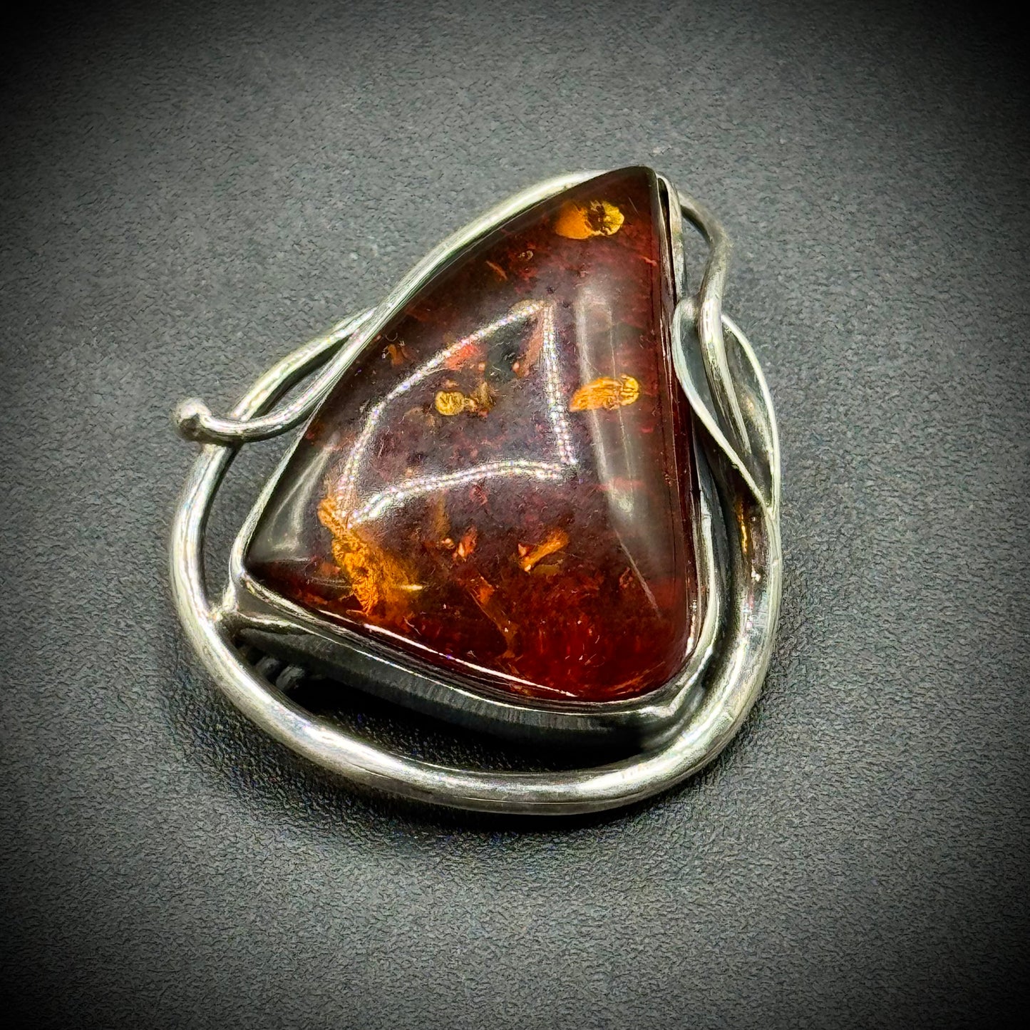Fabulous Amber Brooch with Unmarked Sterling Silver