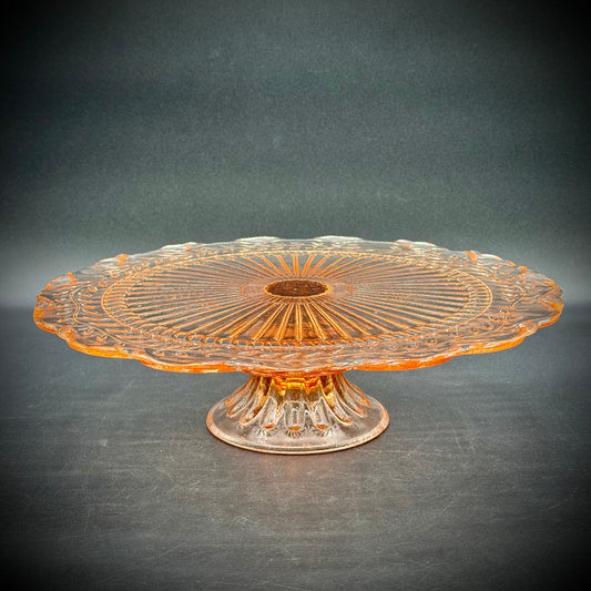 Vintage Pink Depression Glass Cake Stand