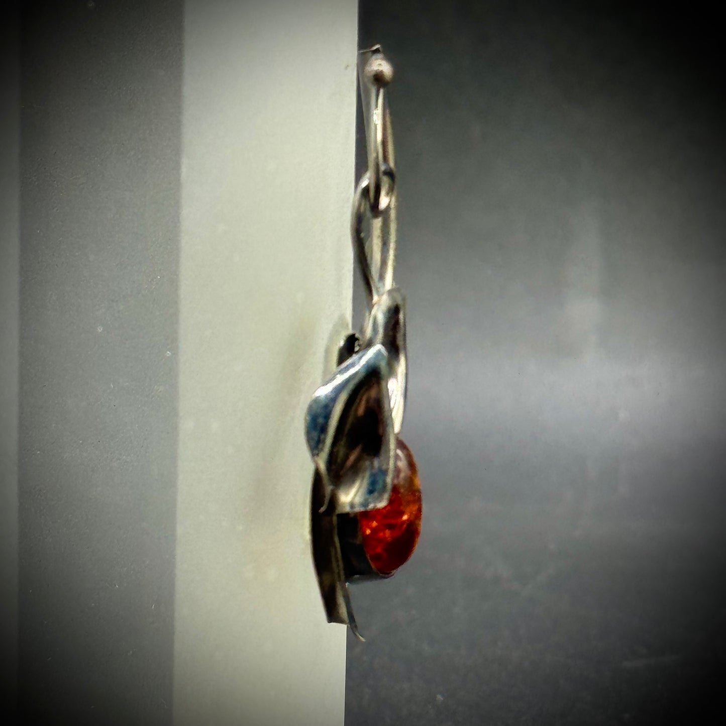 Dukat Polish Tall Glass Vase with .925 Sterling Silver & Baltic Amber