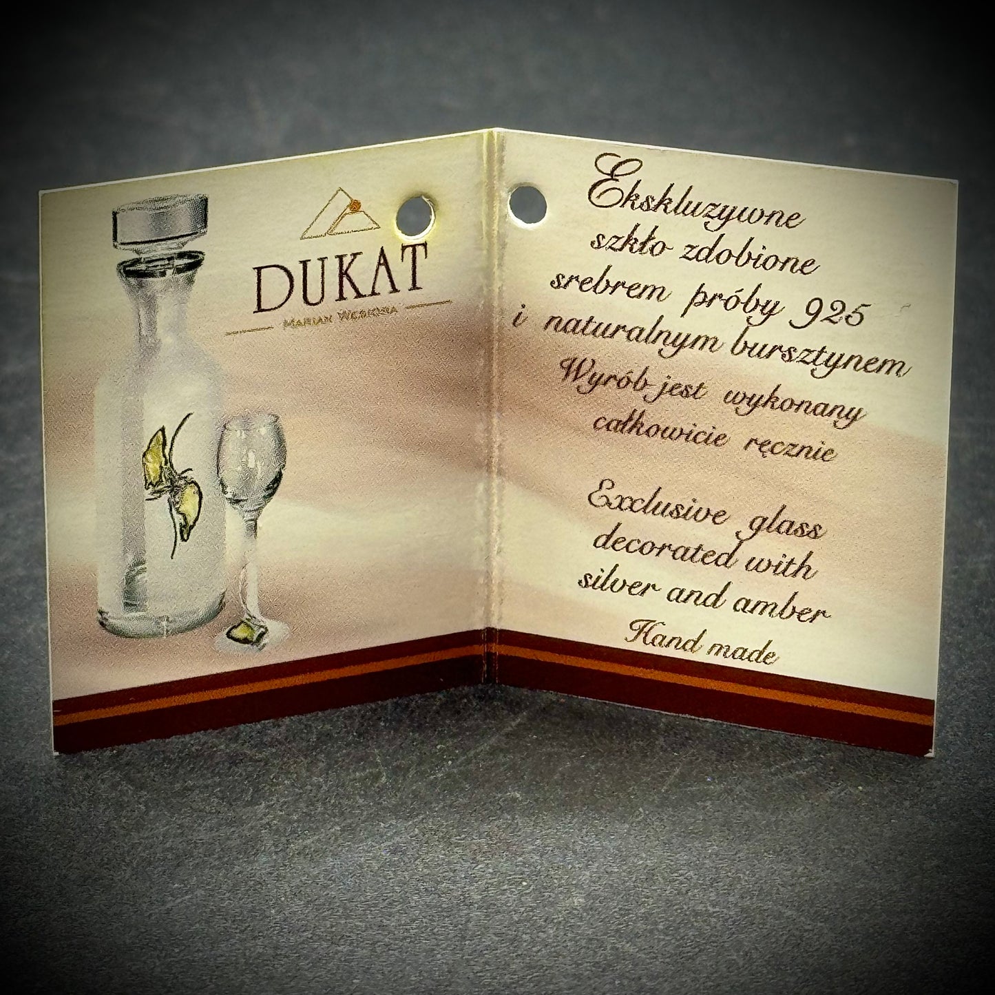 Dukat Polish Tall Glass Vase with .925 Sterling Silver & Baltic Amber