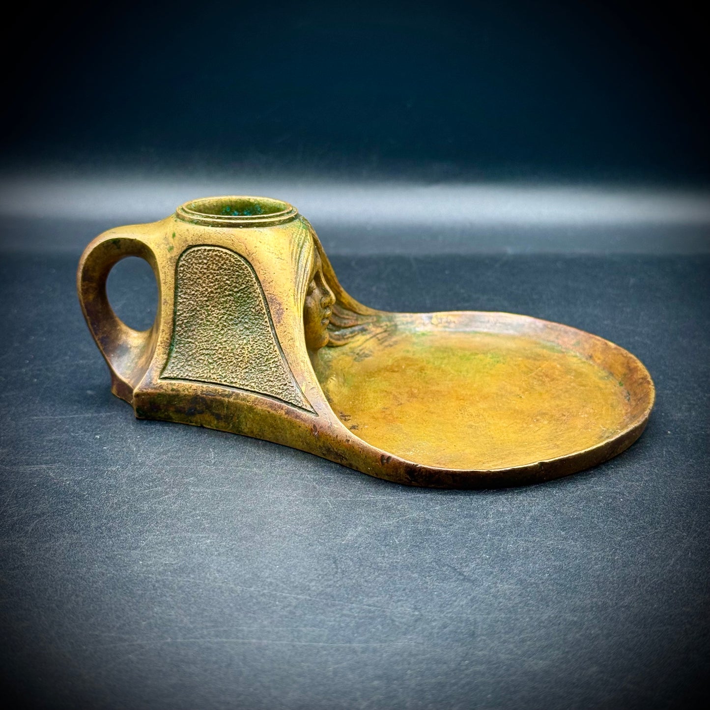 Stunning Antique Art Nouveau Bronze Ink Well with Beautiful Woman's Face