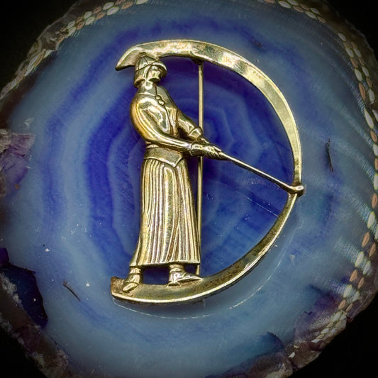 Vintage Art Nouveau MFA Sterling Silver Female Golfer Pin/Brooch