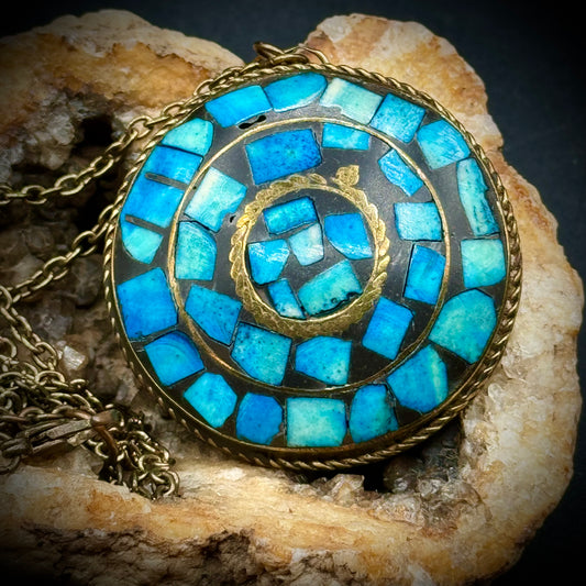 Vintage Cherokee Turquoise Brass & Sterling Pendant