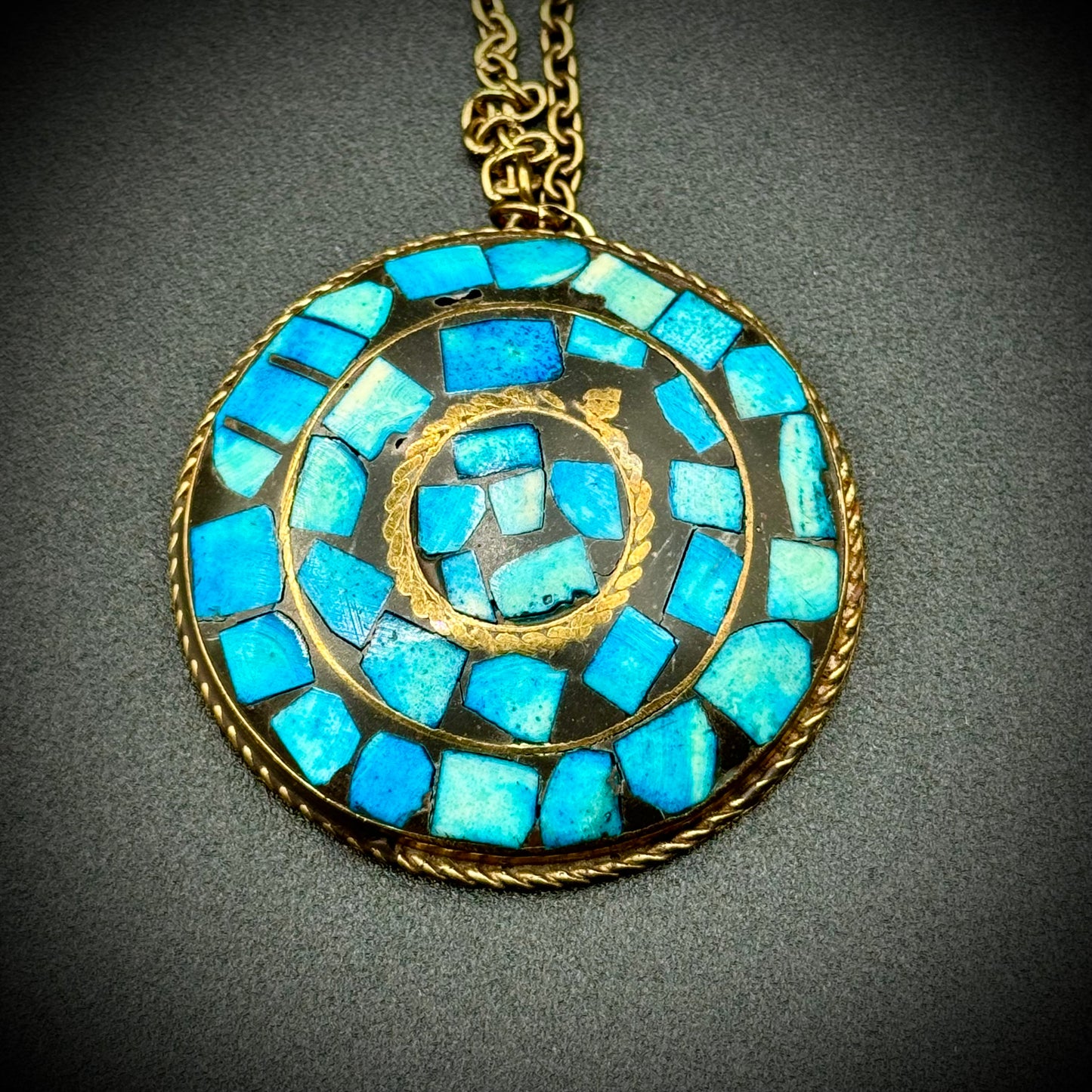 Vintage Cherokee Turquoise Brass & Sterling Pendant