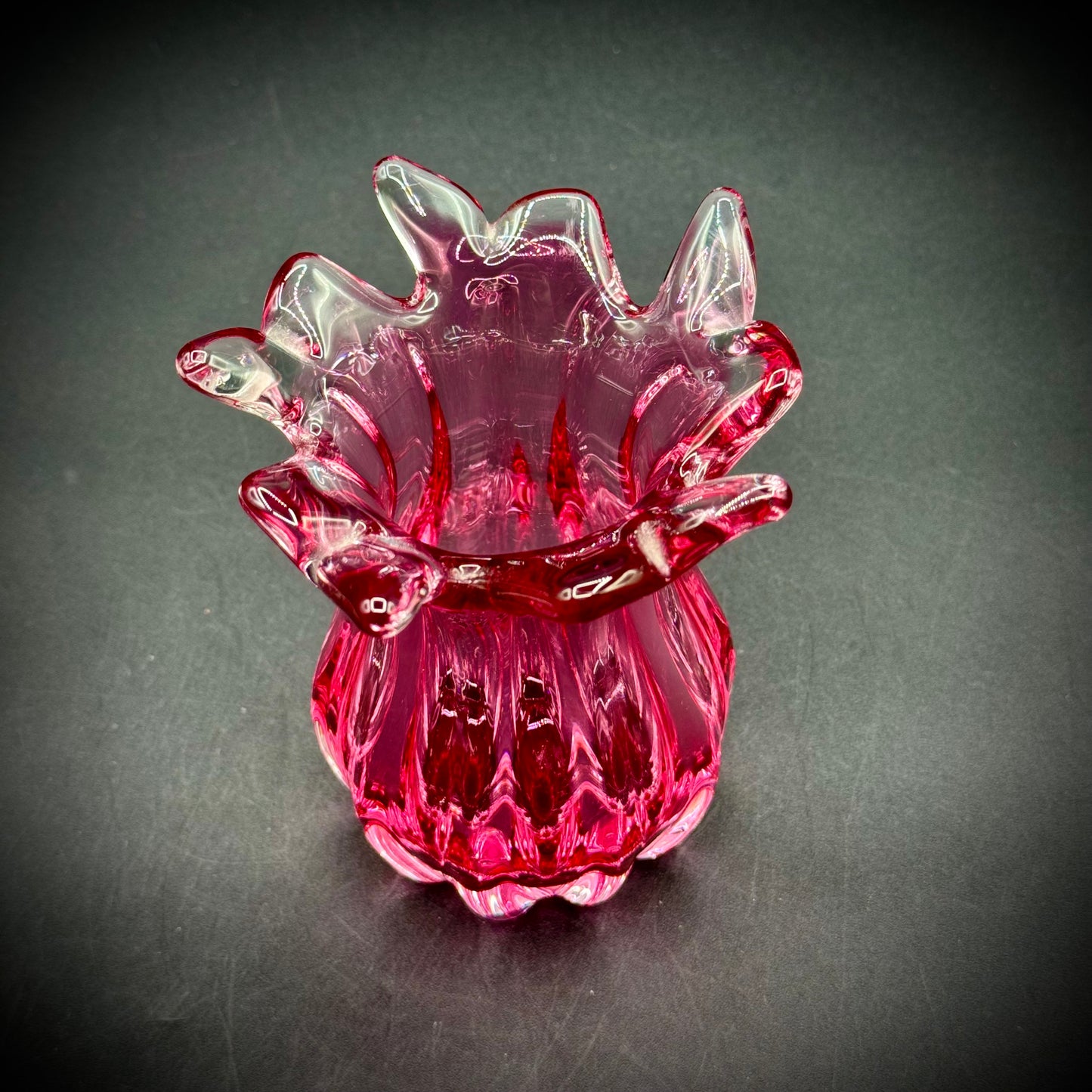 Chribska Hand Made Cranberry Red & Clear Glass Vase