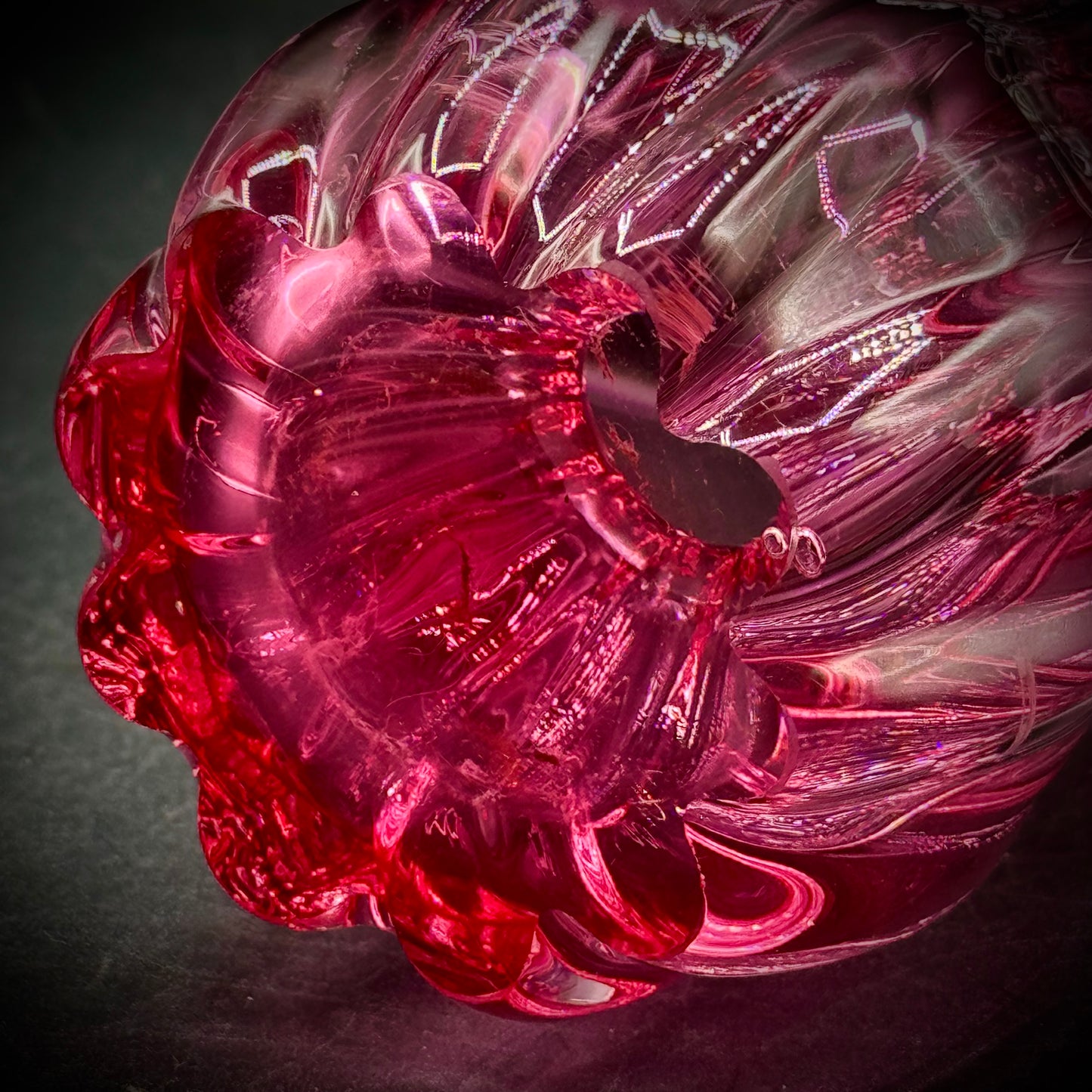 Chribska Hand Made Cranberry Red & Clear Glass Vase