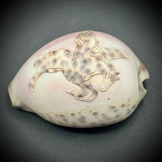 Carved Cowrie Shell with Pegasus Design