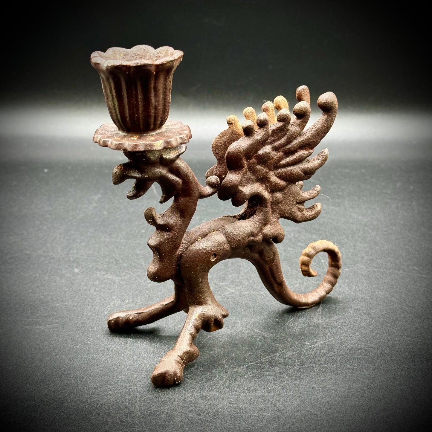 Vintage Cast Iron Gothic Dragon Candle Holder