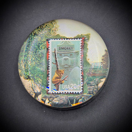 Vintage 1984 Smokey The Bear Stamp Convex Paperweight