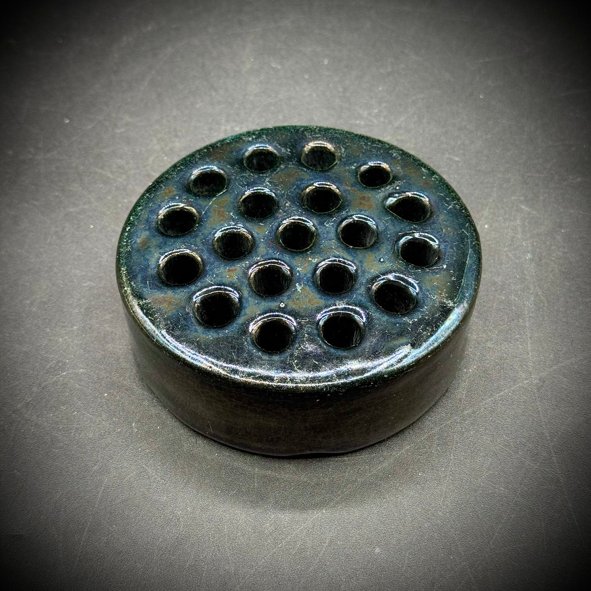 Vintage Zaneware 19-Hole Black Flower Frog - Made in USA