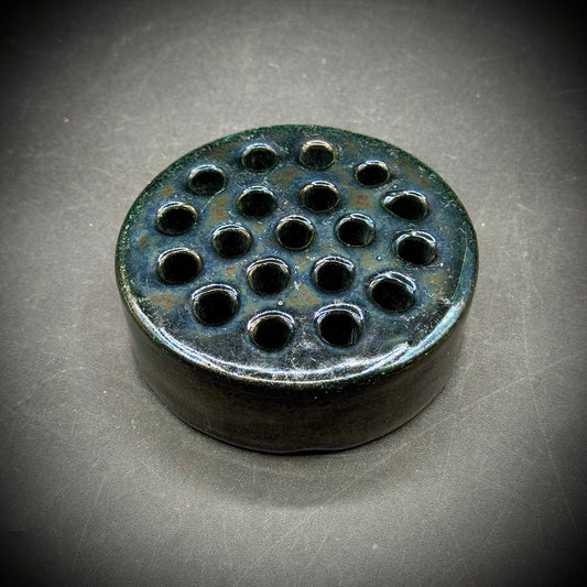 Vintage Zaneware 19-Hole Black Flower Frog - Made in USA