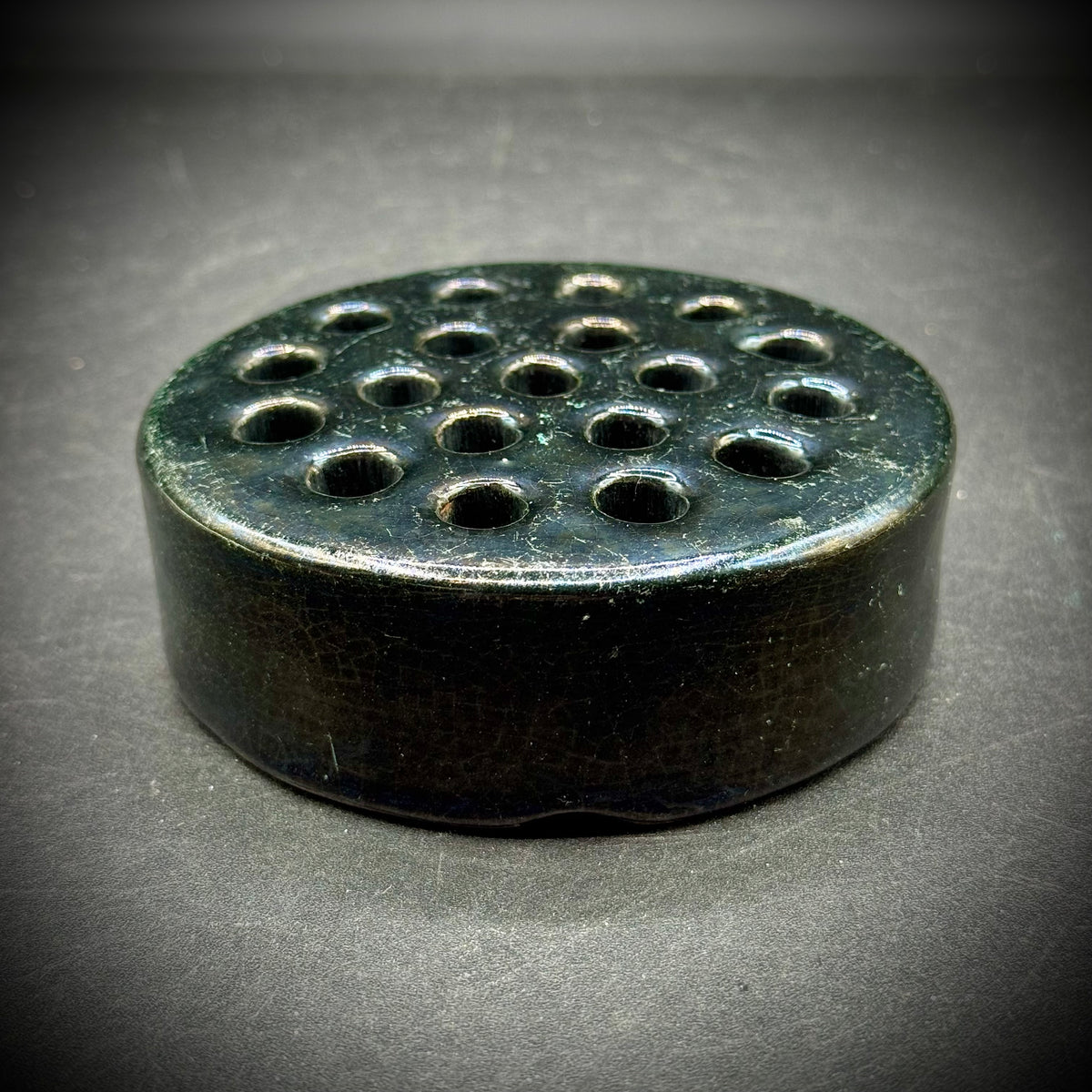 Vintage Zaneware 19-Hole Black Flower Frog - Made in USA