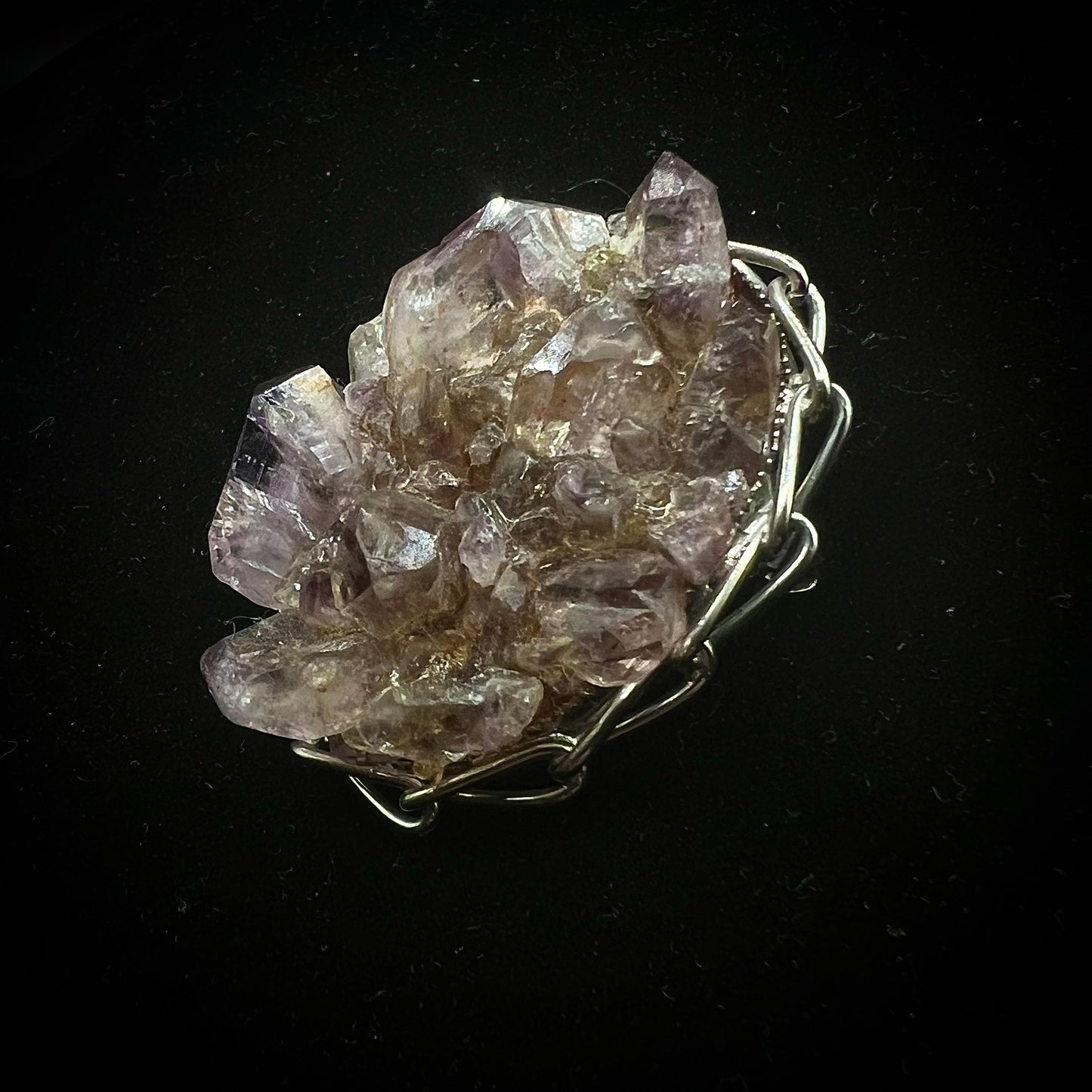 Natural Amethyst & Citrine Crystals Beautifully Set in Brooch