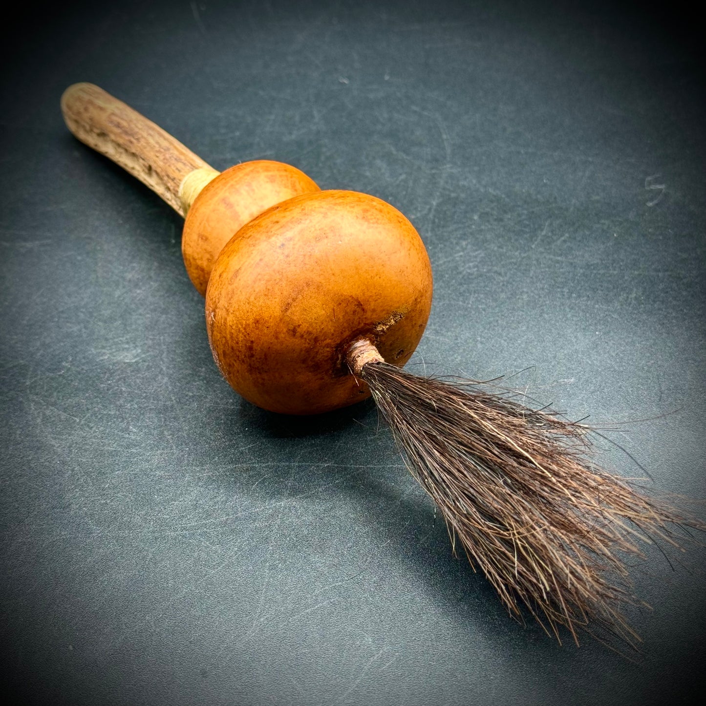 Native American Peyote Gourd Rattle with Horse Hair