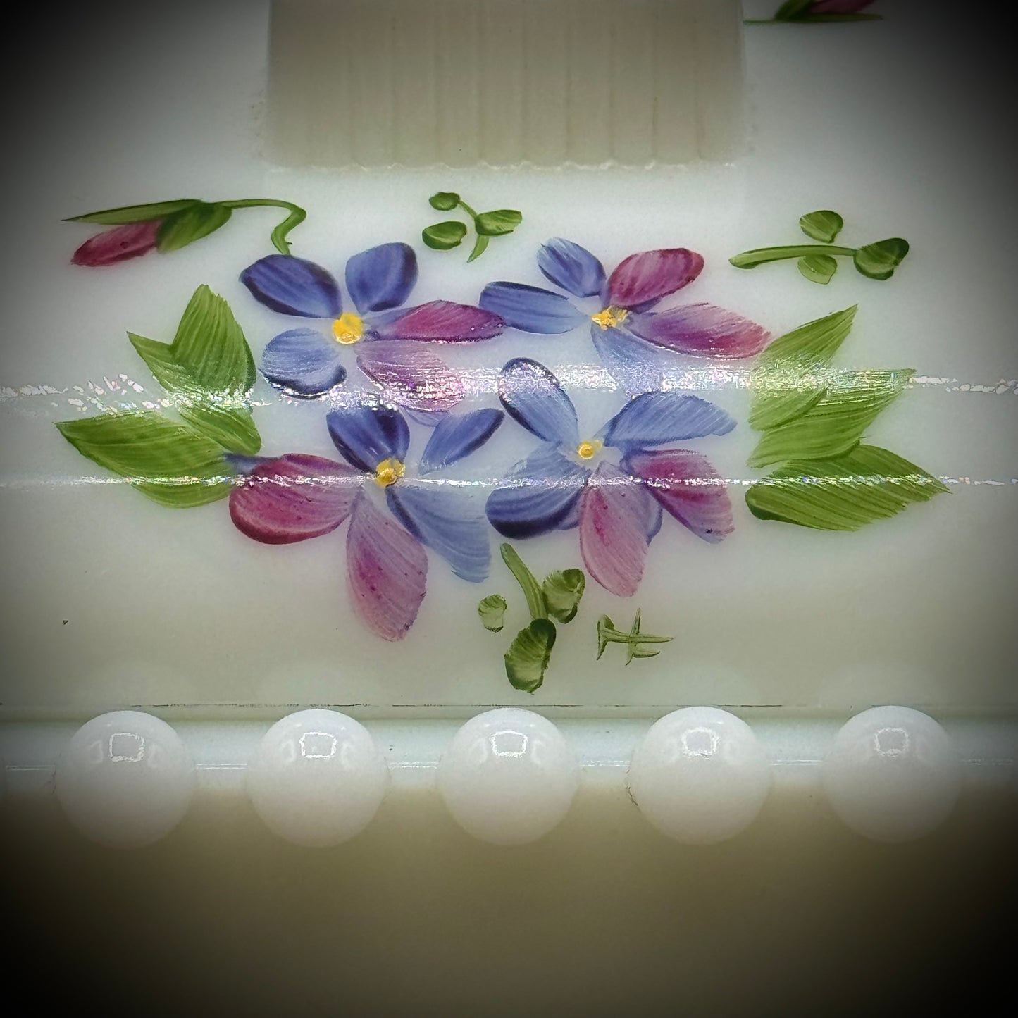 Vintage Westmoreland Lidded Milk Glass Hobnail with Hand Painted Flowers
