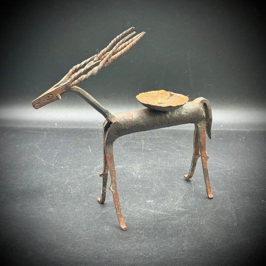 Vintage Brutalist Antelope Wrought Iron Candleholder