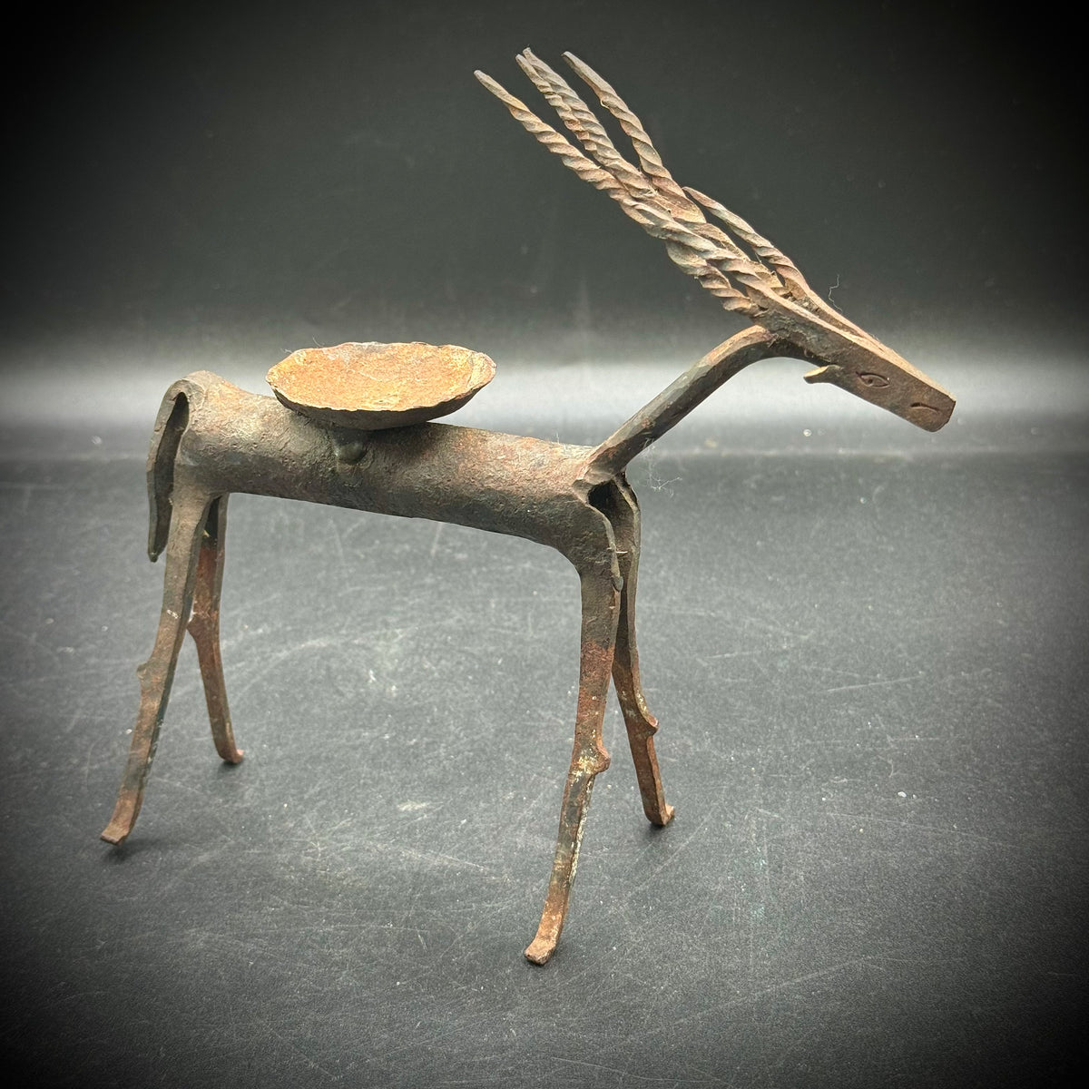 Vintage Brutalist Antelope Wrought Iron Candleholder