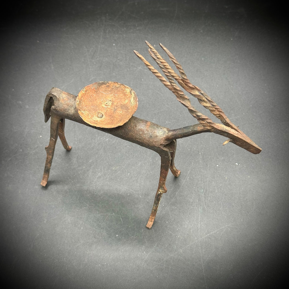 Vintage Brutalist Antelope Wrought Iron Candleholder