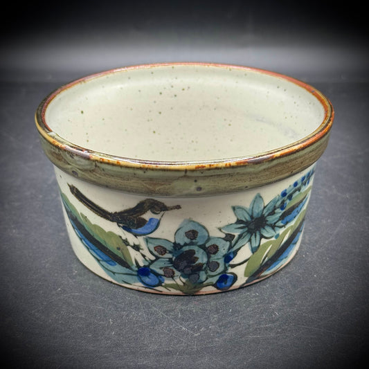 Tonala Style Mexican Pottery Bowl with Birds, Flowers & Butterflies