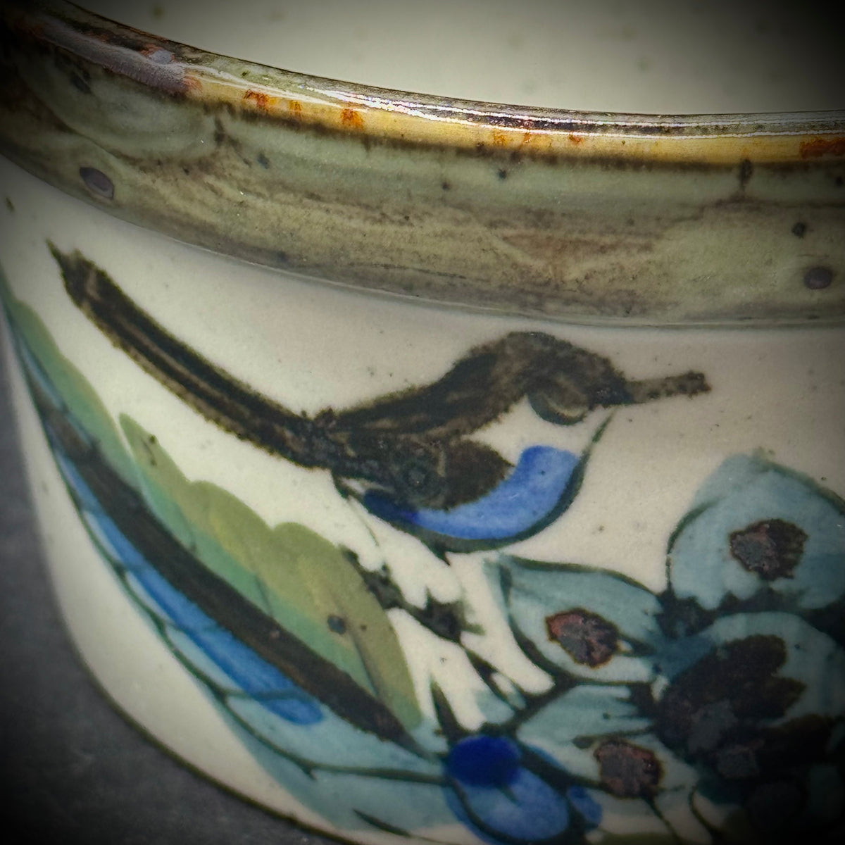 Tonala Style Mexican Pottery Bowl with Birds, Flowers & Butterflies