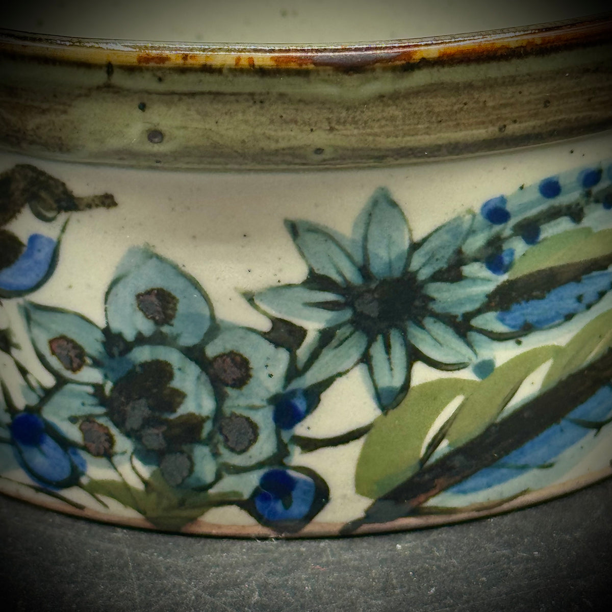 Tonala Style Mexican Pottery Bowl with Birds, Flowers & Butterflies