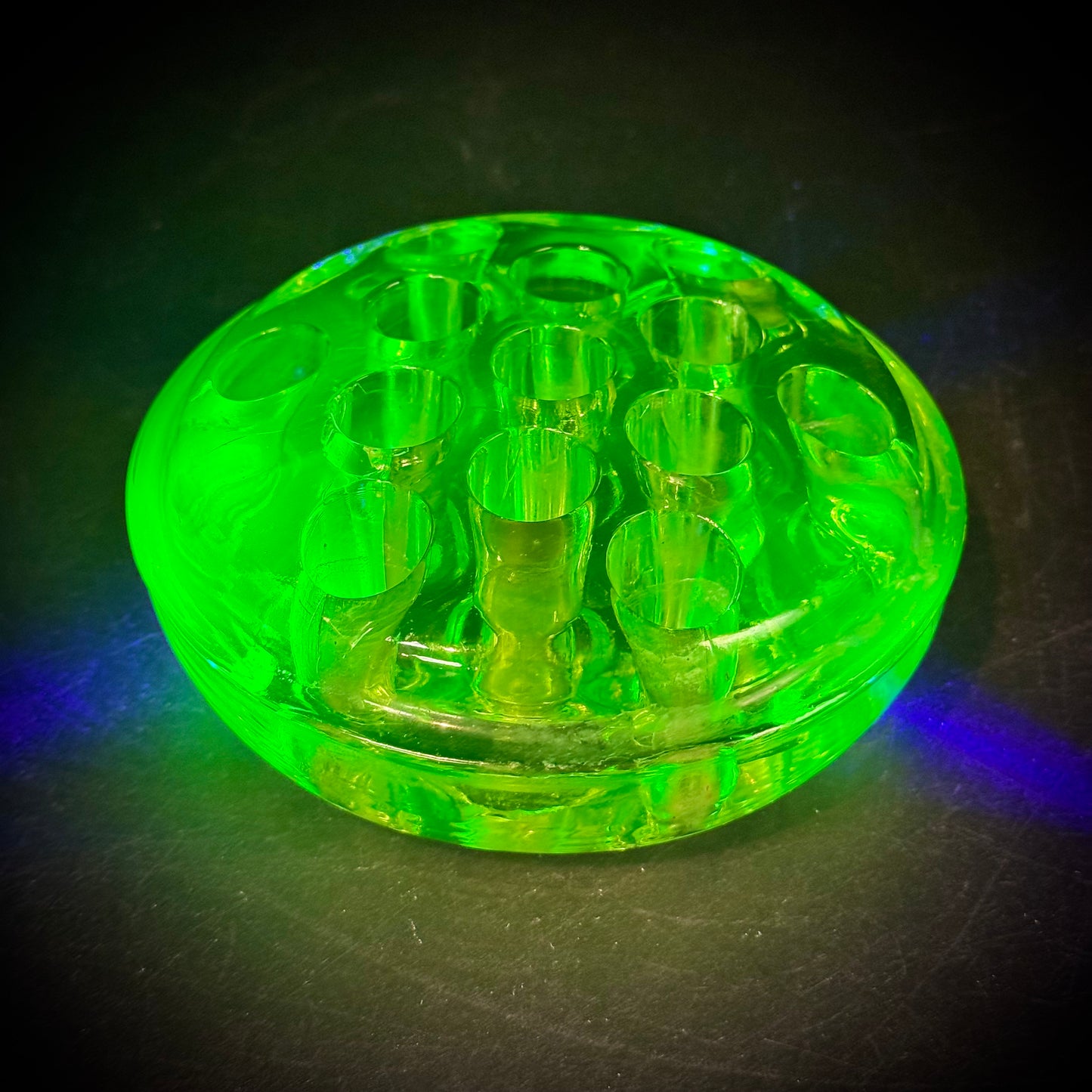 Vintage Uranium Glass 13-hold Flower Frog