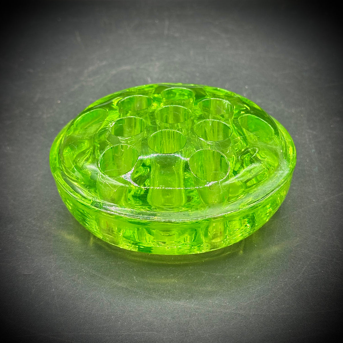 Vintage Uranium Glass 13-hold Flower Frog