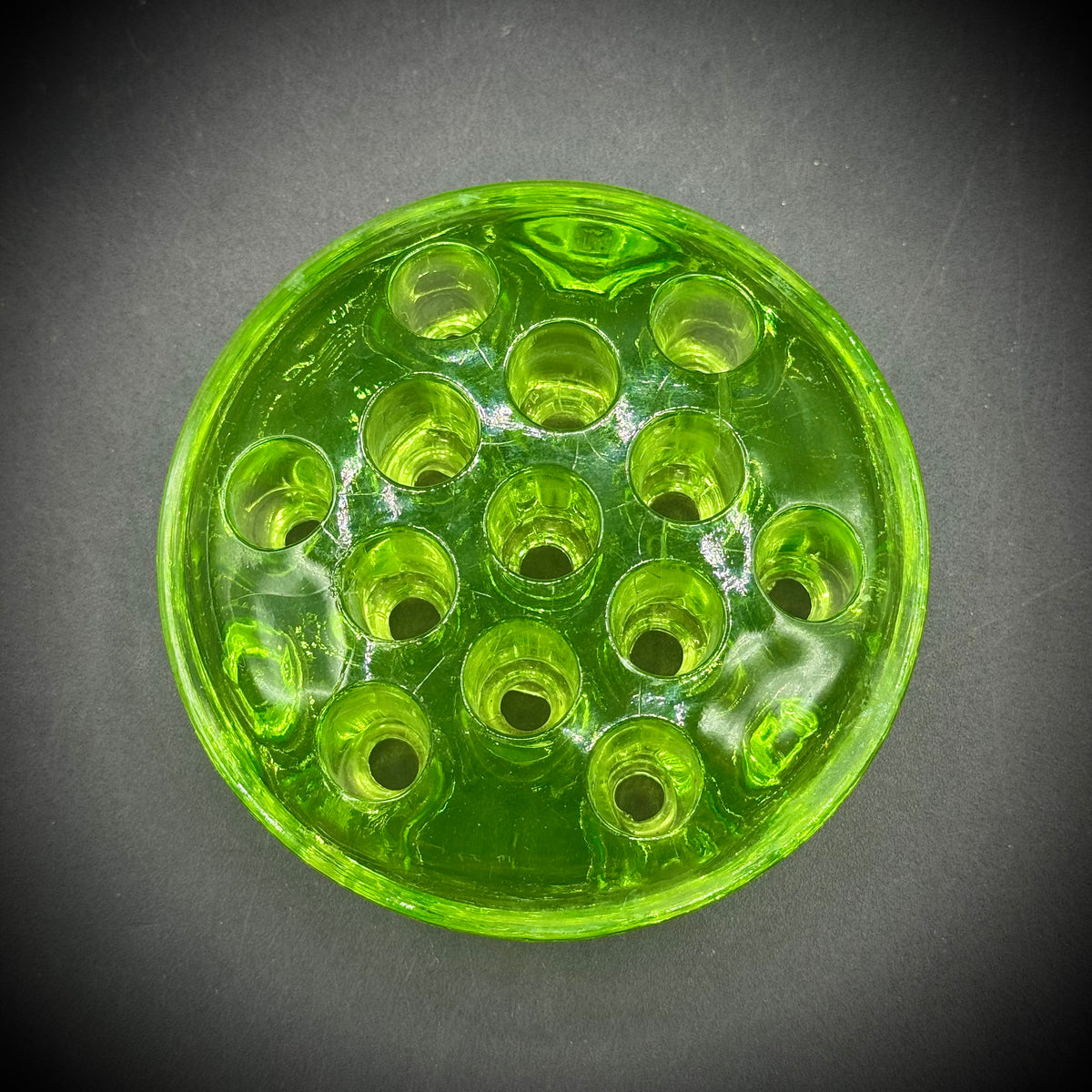Vintage Uranium Glass 13-hold Flower Frog