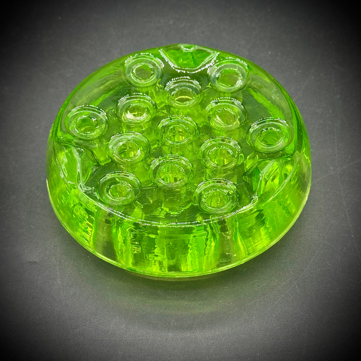 Vintage Uranium Glass 13-hold Flower Frog