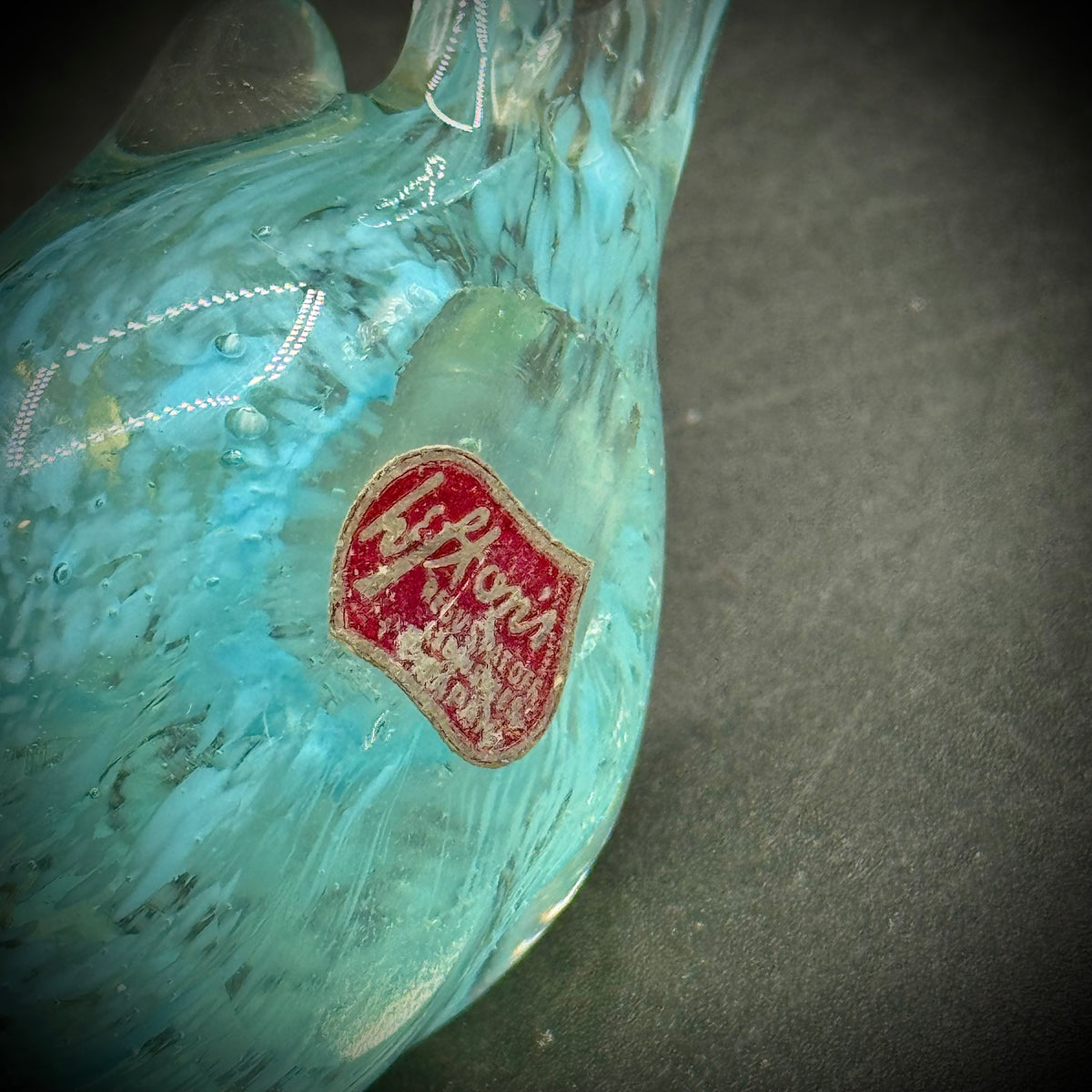 Vintage Blue Art Glass Bird with Original Lefton Label