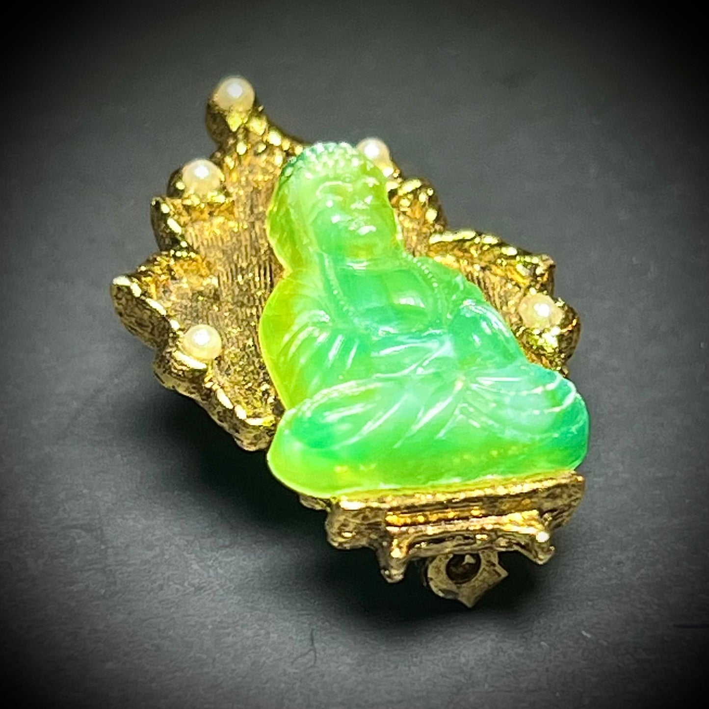 Vintage Ambassador Jadeite & Seed Pearl Brooch