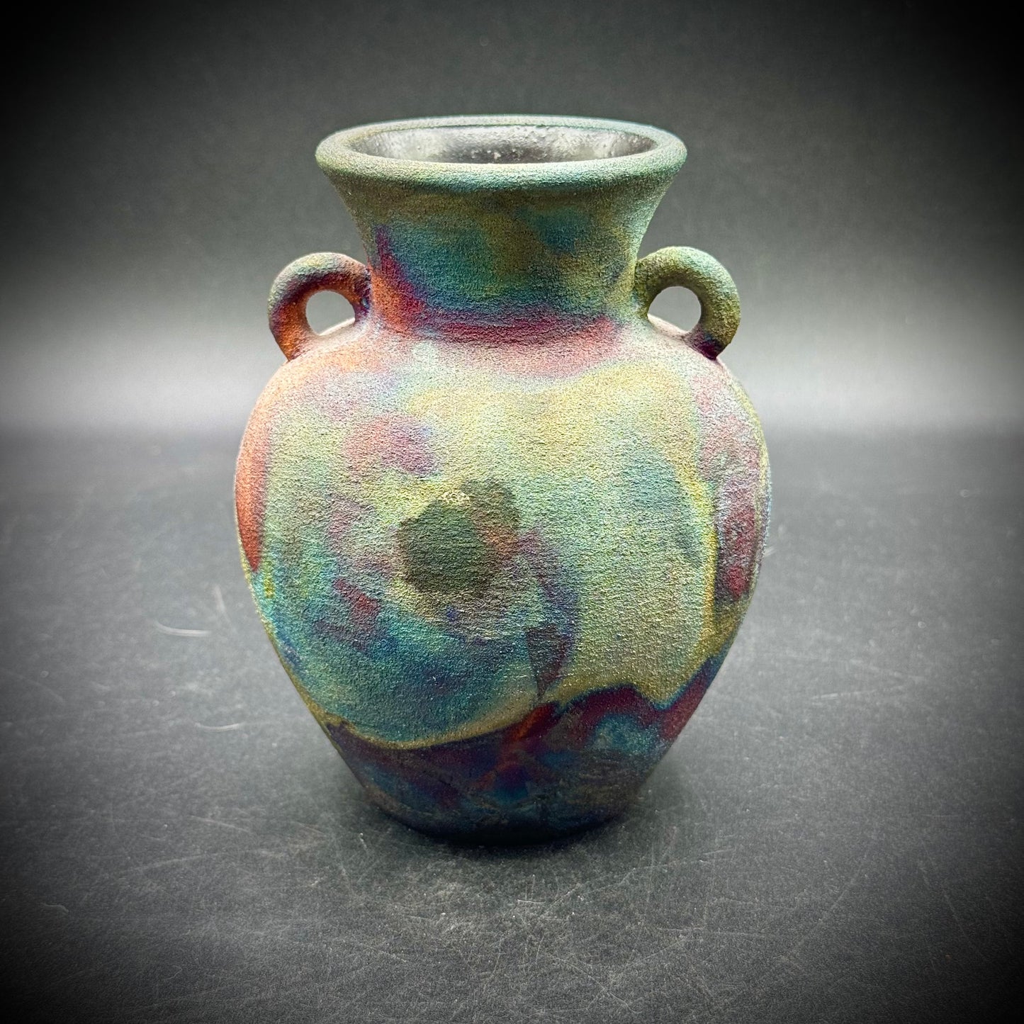 Stunning Raku Handled Vase Artist Signed