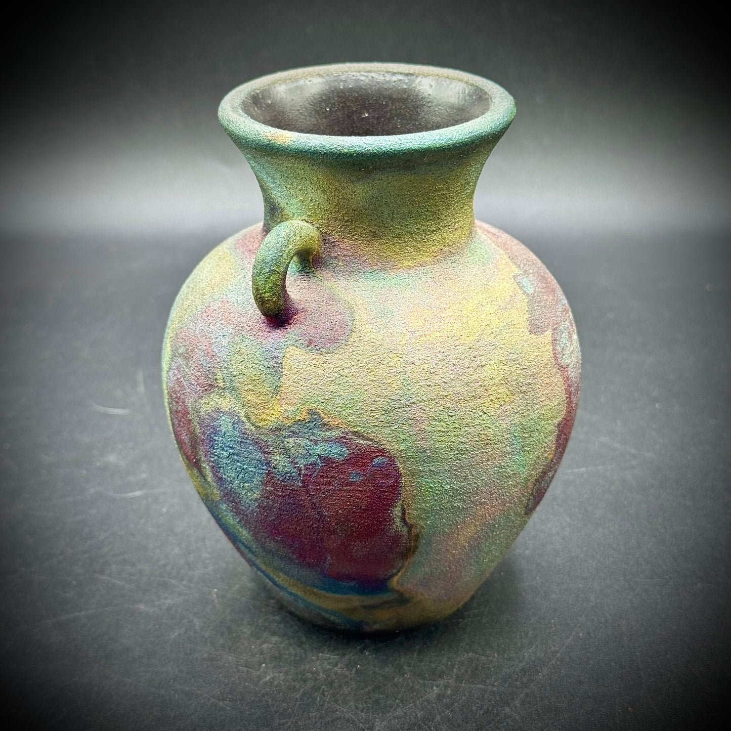 Stunning Raku Handled Vase Artist Signed