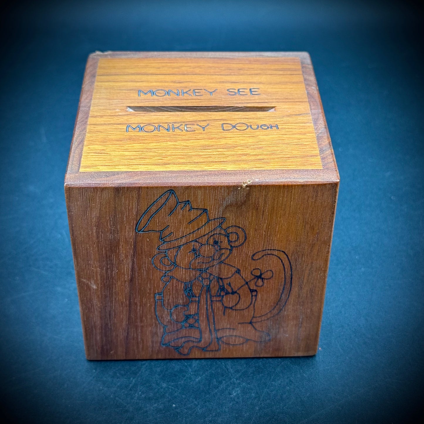 Vintage 1970s Wood Monkey Bank