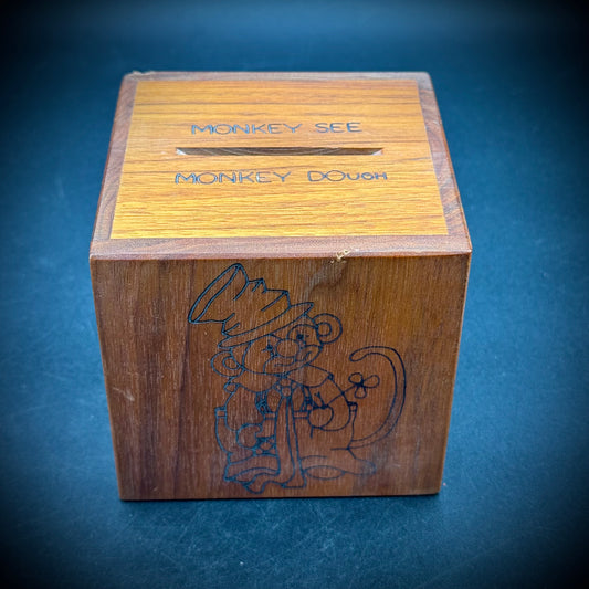 Vintage 1970s Wood Monkey Bank