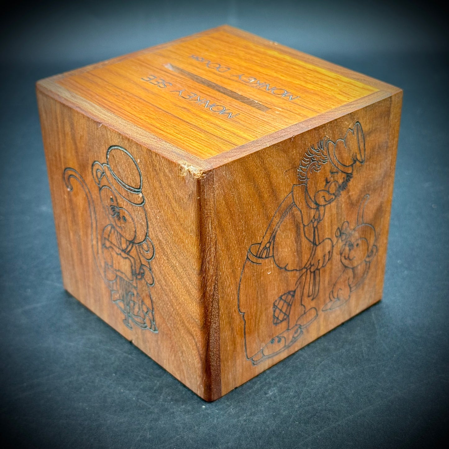 Vintage 1970s Wood Monkey Bank