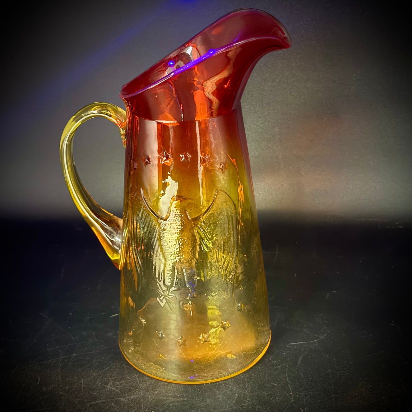 Vintage Kanawha Glass Amberina Large Pitcher with Federal Eagle Motif
