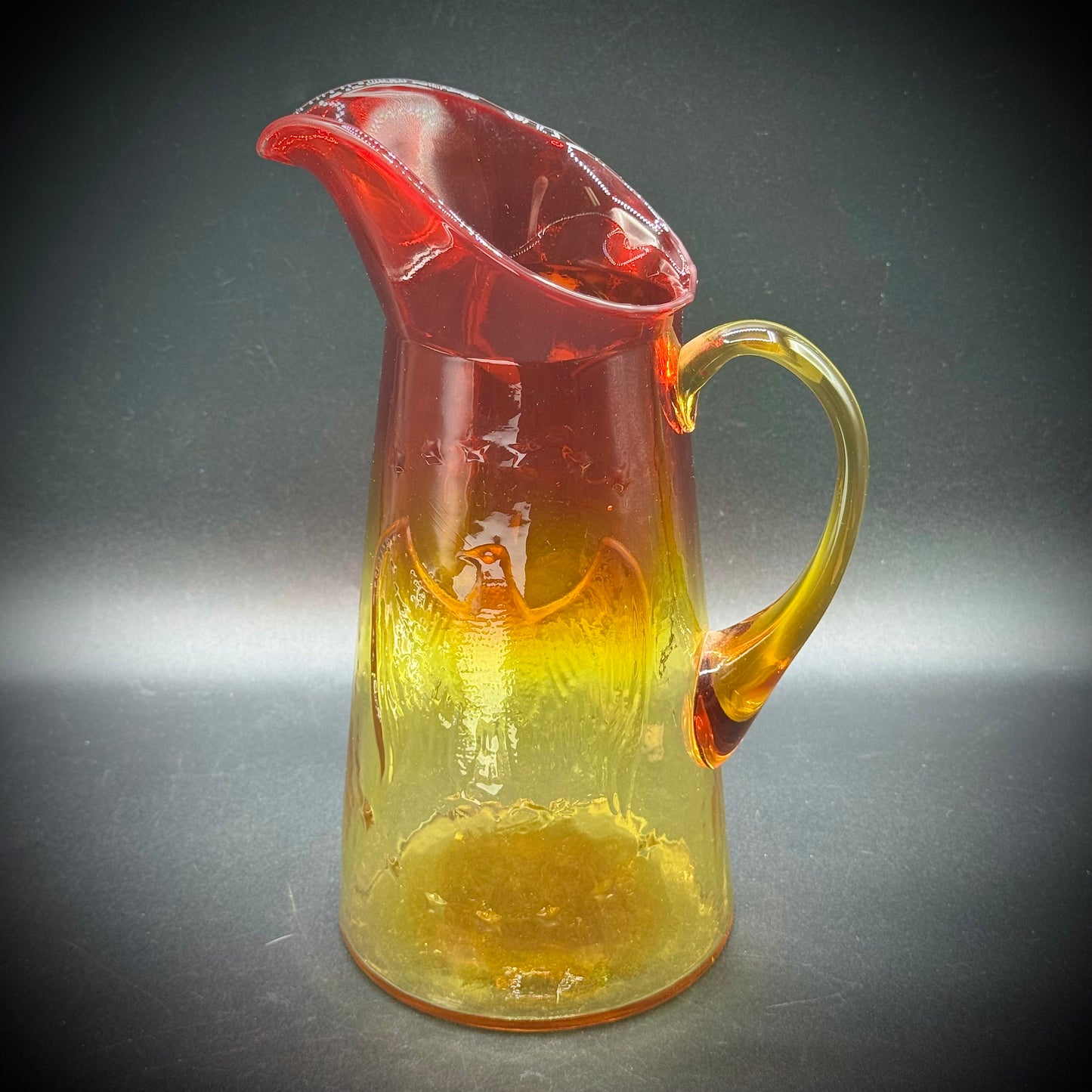 Vintage Kanawha Glass Amberina Large Pitcher with Federal Eagle Motif