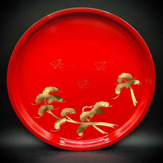Vintage Red Wajima-Nuri Lacquered Tray - Made in Japan
