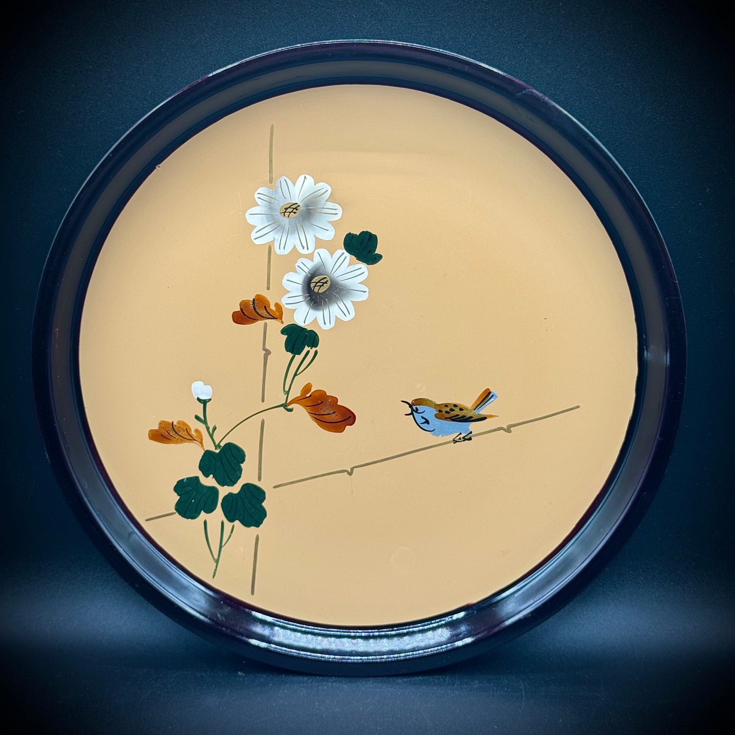 Vintage Bird & Tree Wajima-Nuri Lacquered Tray - Made in Japan