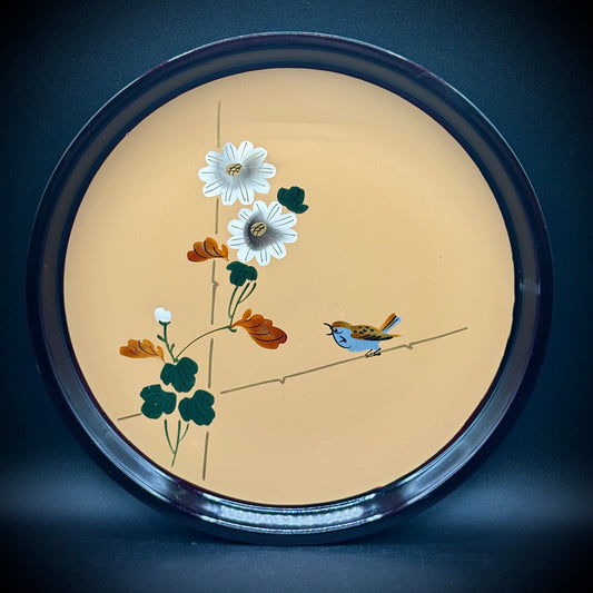 Vintage Bird & Tree Wajima-Nuri Lacquered Tray - Made in Japan