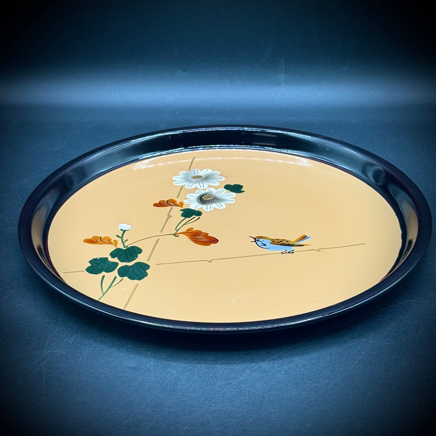Vintage Bird & Tree Wajima-Nuri Lacquered Tray - Made in Japan