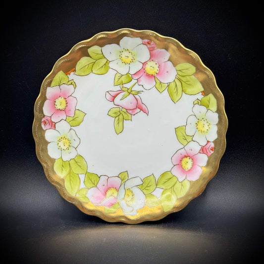 Vintage Hand Painted Bavarian Floral Dish with Gold Accents