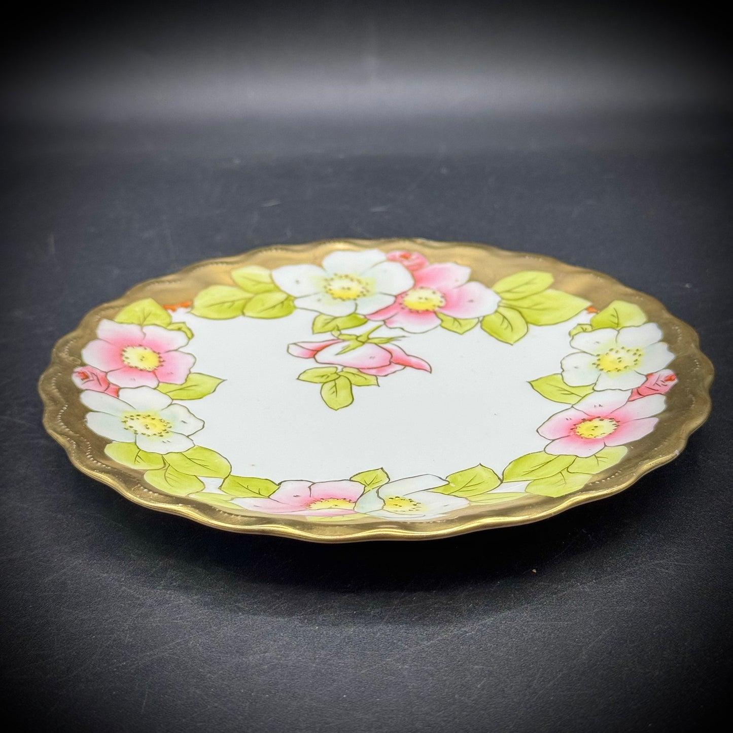 Vintage Hand Painted Bavarian Floral Dish with Gold Accents